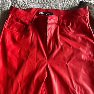 Zara Vibrant Red Leather Trousers